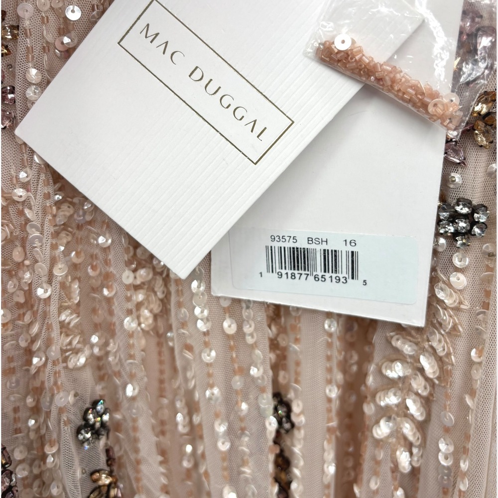 Mac Duggal NEW Blush Pink Embellished Wrap Over Cap Sleeve A-Line Gown - Size 16 - Picture 8 of 15
